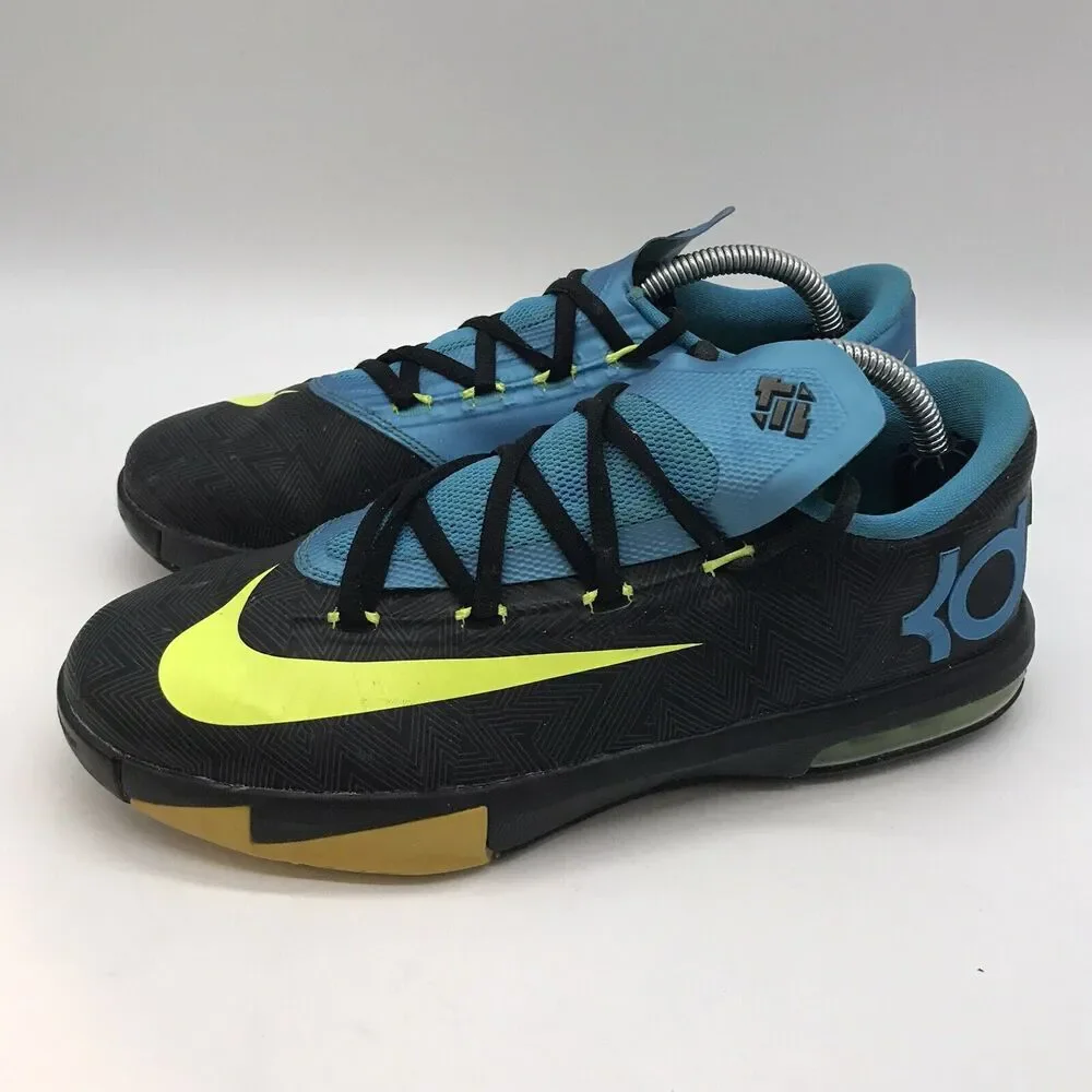 Nike KD VI 6 Athletic Sneakers Youth 5Y Black Volt Blue 599477-006 Kevin Durant
